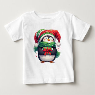 Adorable Penguin Dressed for Christmas Baby T-Shirt