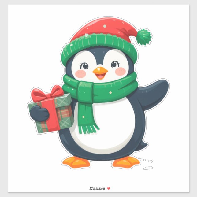 Adorable Penguin Dressed for Christmas Sticker (Sheet)