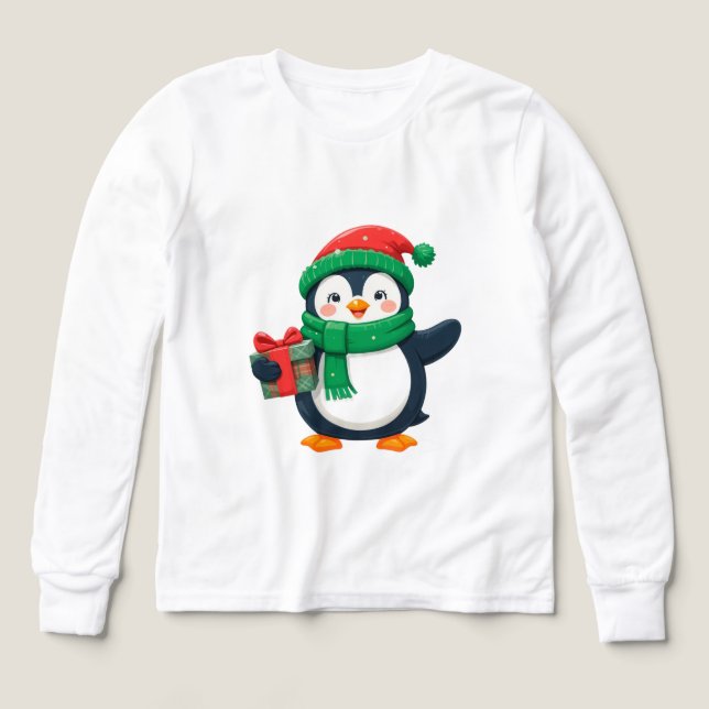 Adorable Penguin Dressed for Christmas Tri-Blend Shirts (Design Front)