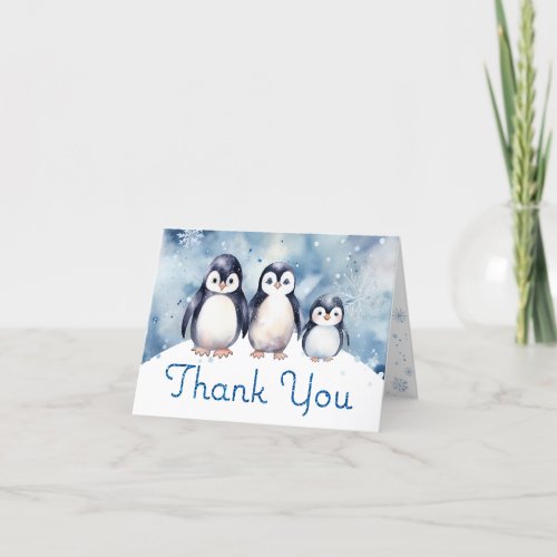 Adorable Penguin Family Baby Shower  Thank You Card