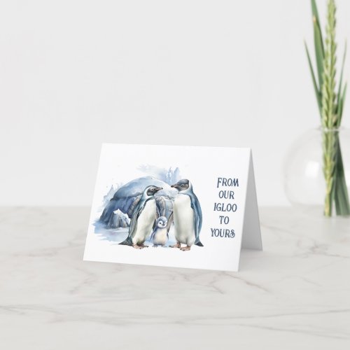 Adorable Penguin Family Our Igloo to Yours Thank You Card