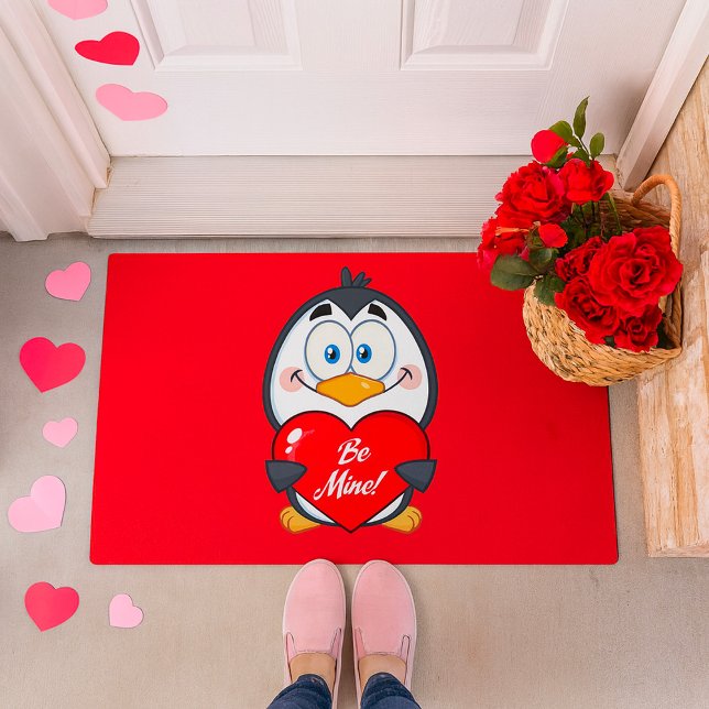Adorable Penguin Holding Be Mine Heart  Doormat (Creator Uploaded)