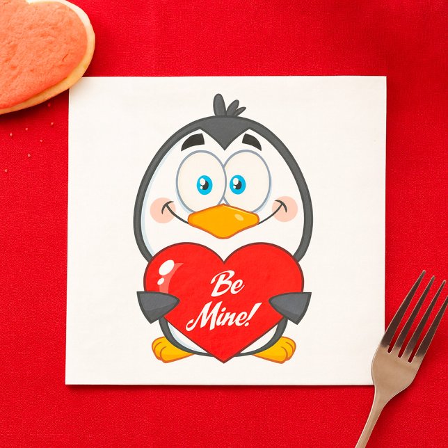 Adorable Penguin Holding Be Mine Heart  Napkins (Creator Uploaded)