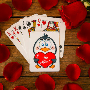 Adorable Penguin Holding Be Mine Heart Poker Cards
