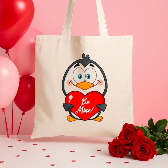 Adorable Penguin Holding Be Mine Heart  Tote Bag (Creator Uploaded)
