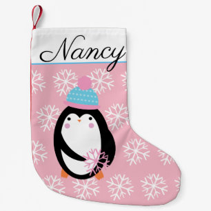 Adorable Penguin holding Snowflakes Small Christmas Stocking
