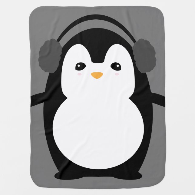 Adorable Penguin Illustration Nursery Art Baby Blanket (Front)