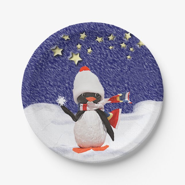 Adorable Penguin Ornament Christmas Paradise Paper Plates (Front)