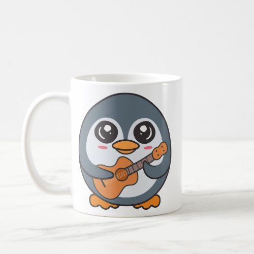 Adorable Penguin Playing Acoustic Guitar Cartoon Coffee Mug