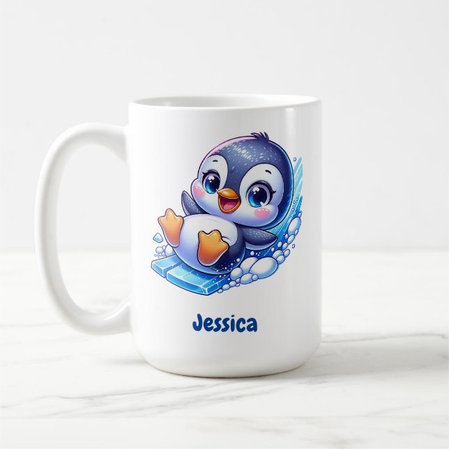 Adorable Penguin Sliding on Ice Coffee Mug (Left)