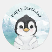 Set of 12 Penguin Birthday Stickers