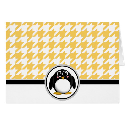 Adorable Penguin Yellow  White Houndstooth Cards