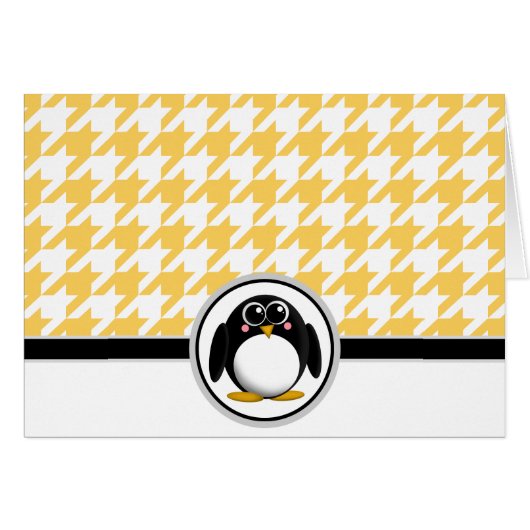 Adorable Penguin Yellow & White Houndstooth Cards (Front Horizontal)