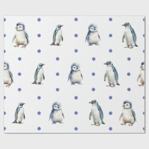 Adorable Penguins Christmas Holiday on White Wrapping Paper