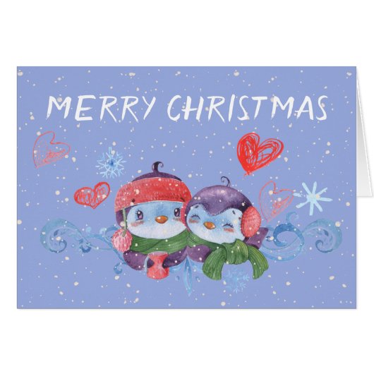 Adorable Penguins Hearts and Snowflake Christmas (Front Horizontal)