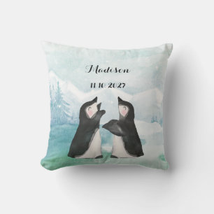 Adorable Penguins in Snow Landscape Baby Throw Pillow