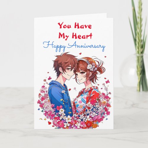 Adorable Personalized Anime Couple Anniversary Card