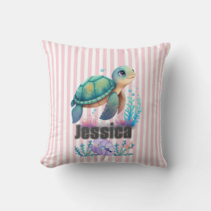 Adorable personalized baby sea turtle throw pillow