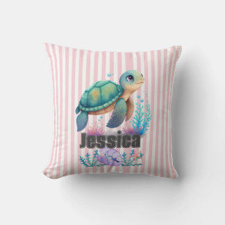 Adorable personalized baby sea turtle throw pillow