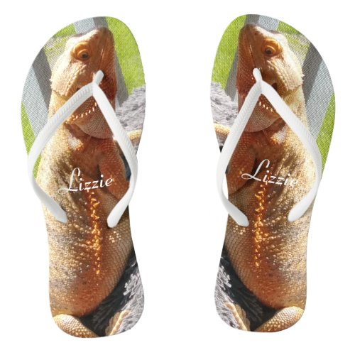Adorable Personalized Bearded Dragon Print Flip Flops
