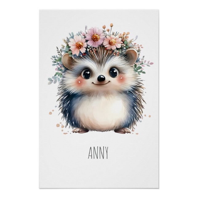 Adorable personalized boho-style hedgehog poster (Front)