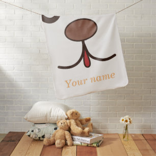 Adorable Personalized dog face white Baby Blanket
