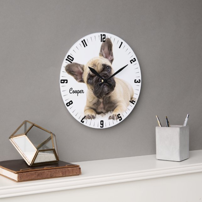 Adorable Personalized Dog Photo  Large Clock (Office)