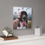Adorable Personalized Dog Photo  Square Wall Clock<br><div class="desc">An adorable personalized dog photo of your best friend's face. Replace this placeholder with your own dog's adorable photo capturing his or her sweetest look! A perfect gift for the dog lover who adores their pup.</div>