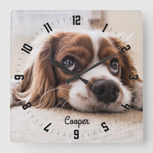 Adorable Personalized Dog Photo Square Wall Clock