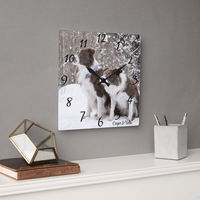 Adorable Personalized Dog Photo  Square Wall Clock (Office)