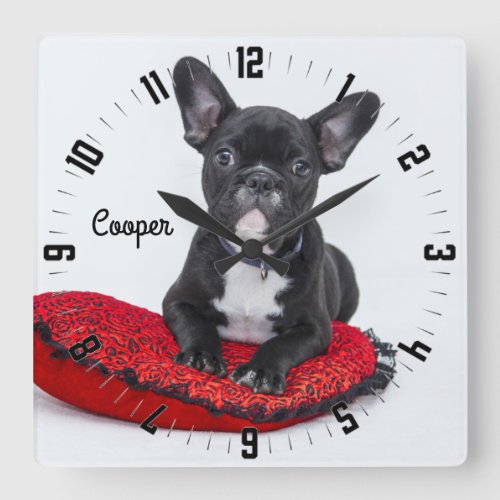 Adorable Personalized Dog Photo Square Wall Clock