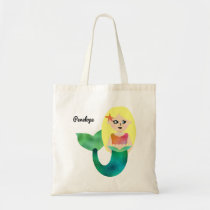 Adorable Personalized Faux Foil Blonde Mermaid Tote Bag