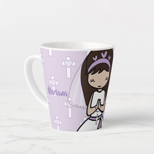 Adorable personalized First Holy Communion girl Latte Mug (Left Angle)
