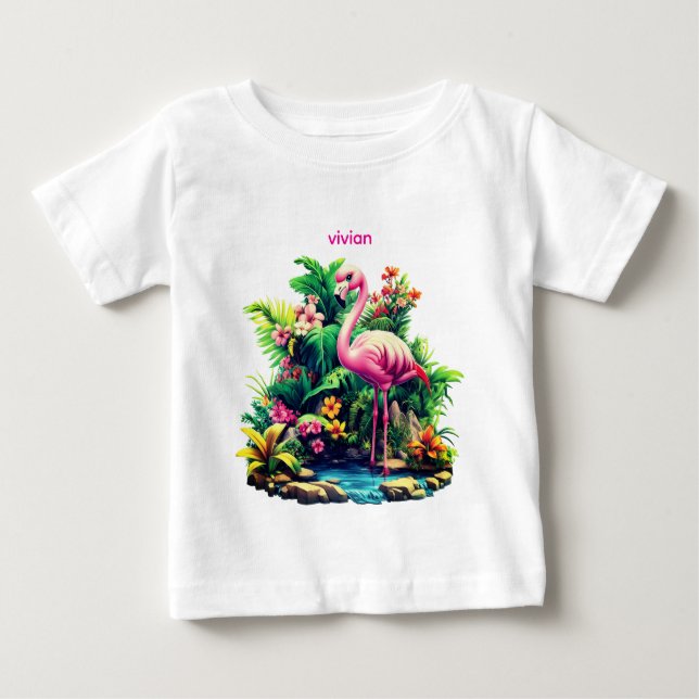 Adorable Personalized Flamingo Baby  T-Shirt (Front)