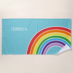 Adorable Personalized Girls Colorful Rainbow Beach Towel