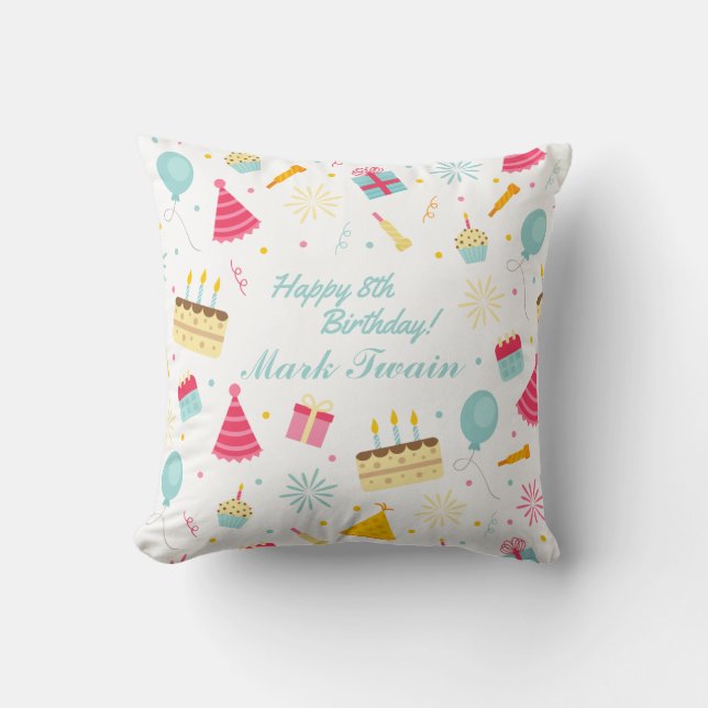 Adorable Personalized Happy Birthday Throw Pillow (Front)