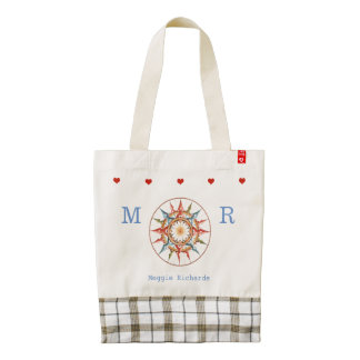 adorable & personalized nautical compass-rose zazzle HEART tote bag