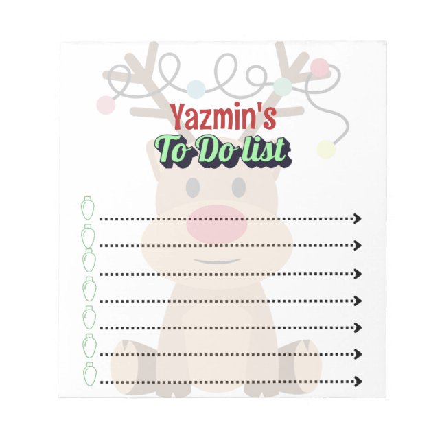 Adorable Personalized Reindeer To-Do List Notepad (Front)