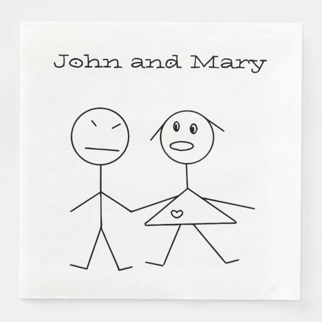 Adorable Personalized Stick Figure Couple Napkins (Front)