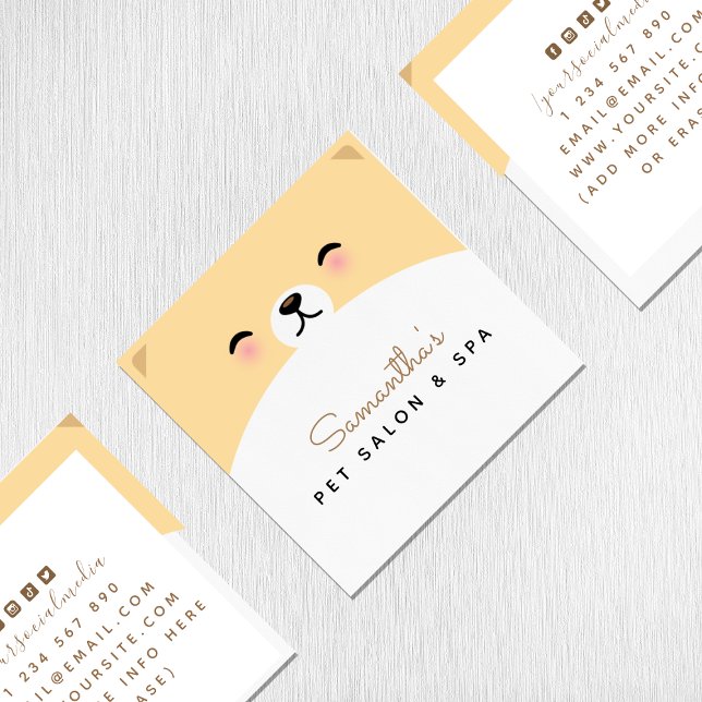 Adorable Pet Face Animal Salon Spa Care Hospital Square Business Card (Creator Uploaded)
