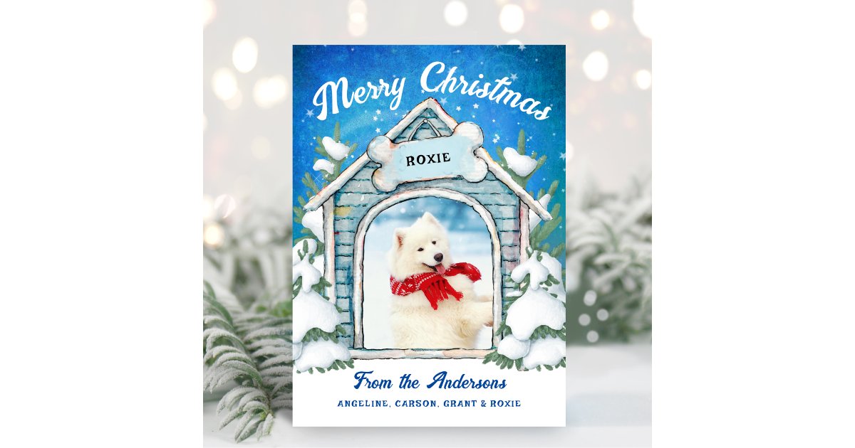 Adorable Pet Merry Christmas Family Photo Holiday Card | Zazzle