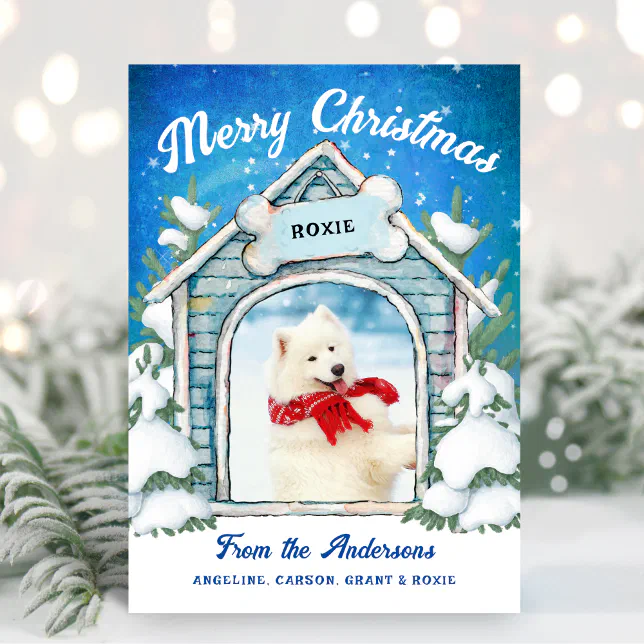 Adorable Pet Merry Christmas Family Photo Holiday Card | Zazzle