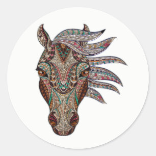 Adorable pfergekopf  metallized horse head classic round sticker