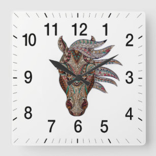 Adorable pfergekopf metallized horse head square wall clock