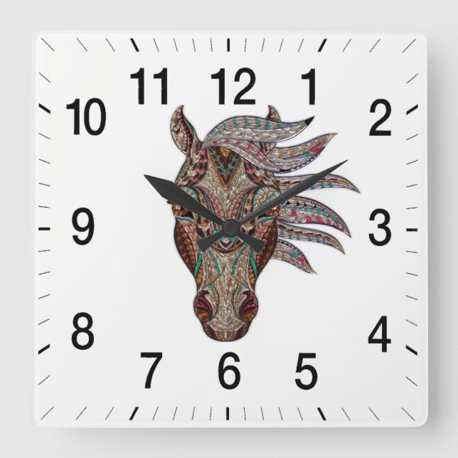 Adorable pfergekopf  metallized horse head square wall clock (Front)
