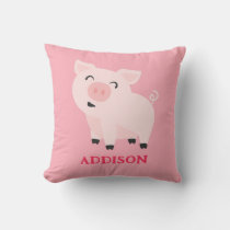 Adorable Pig Farm Animal Floral Personalized Throw Pillow