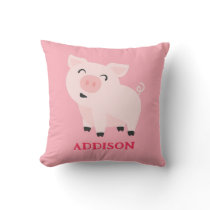 Adorable Pig Farm Animal Floral Personalized Throw Pillow
