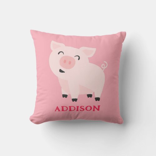 Adorable Pig Farm Animal Floral Personalized Throw Pillow