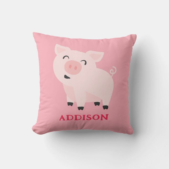 Adorable Pig Farm Animal Floral Personalized Throw Pillow (Front)