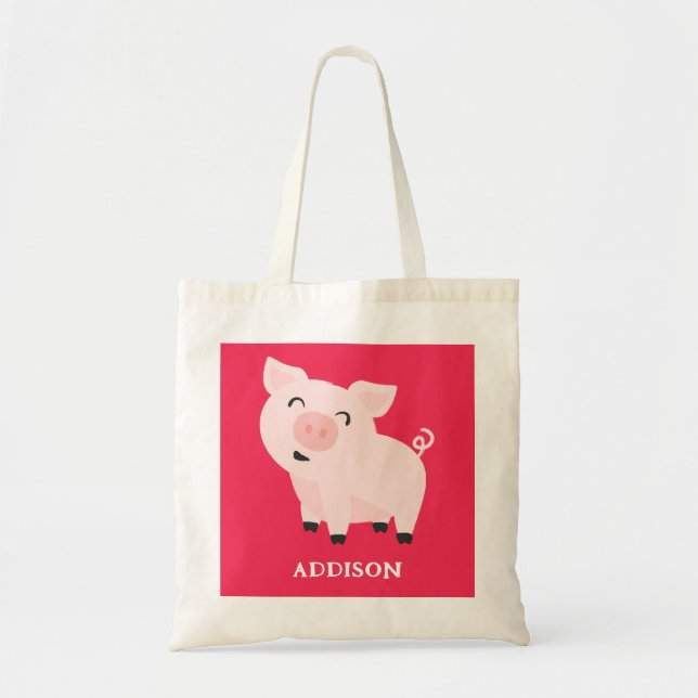 Adorable Pig Farm Animal Floral Personalized Tote Bag (Front)